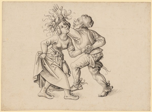 Dancing Pawn Couple, Early 16th C., Feather in Black Brown, Leaf: 15.9 x 21.5 cm, Unrecorded,