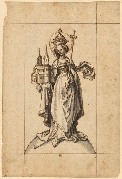 The Holy Empress Kunigunde, c. 1500, quill in brown, on traces of charcoal drawing, gray wash,