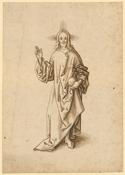 Blessing Christ Salvator, feather in brown, brown wash, sheet: 14.7 x 10.4 cm, not marked, Jörg