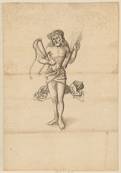 Christ as a man of sorrows, feather in black, greyish brown, sheet: 14.6 x 10 cm, unsigned, Jörg