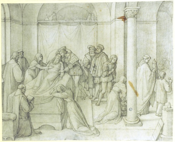 The death of Leonardo da Vinci in the arms of Francis I of France, 1816, pencil, in places strongly