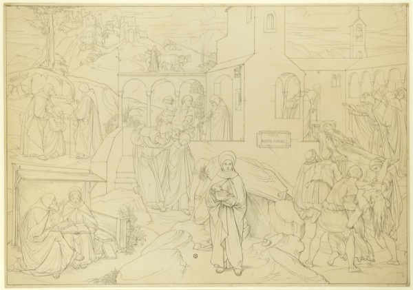 Vita Sanctae Marinae (The Life of St. Marina), 1838, pen and brush in gray and black over pencil,