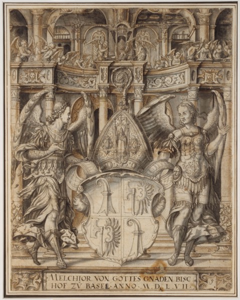 Disc rupture with two angels as shield attendants and the coat of arms of the Melchior von