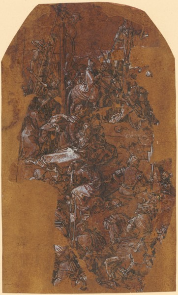 Calvary (fragment), fish louse, drawing with pen or brush in black, heightened with white, on