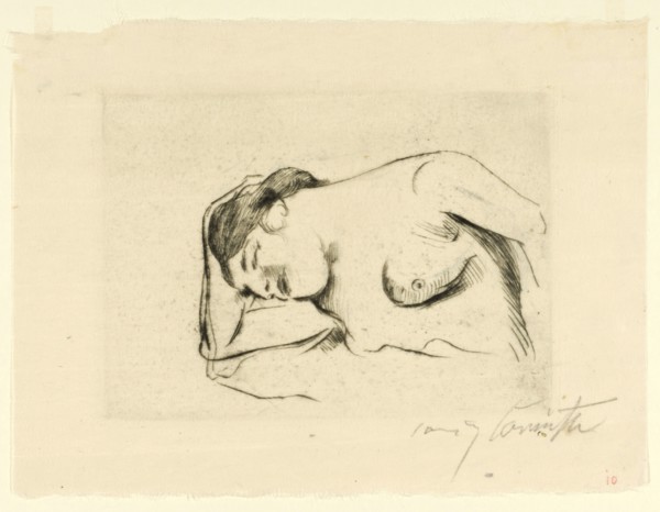 Female nude, asleep, 1910, drypoint on thin translucent paper, [which condition?, (Of 3)], Black: