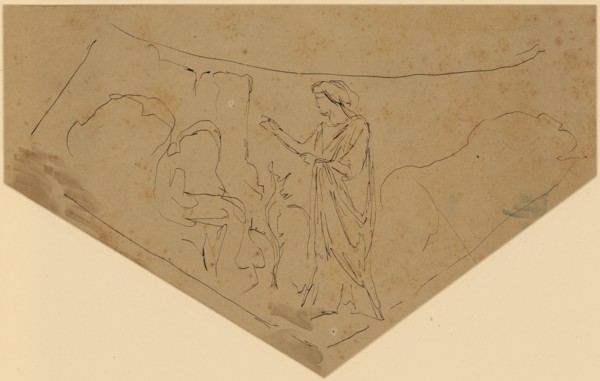 Athena reveals Orest, (1874), pen in brown on brownish paper, mounted, Leaf: 7.4, 15.5 x 24.7 cm