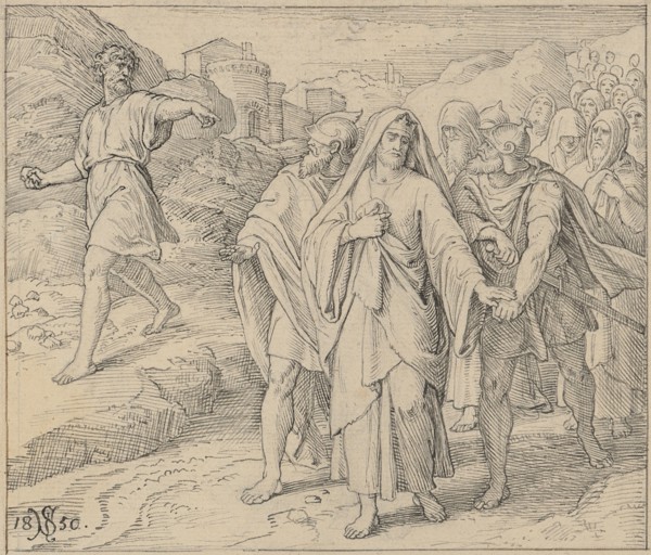 David is blasphemed and stoned by Simei, 1850, feather (or brush?) In gray, in places complemented