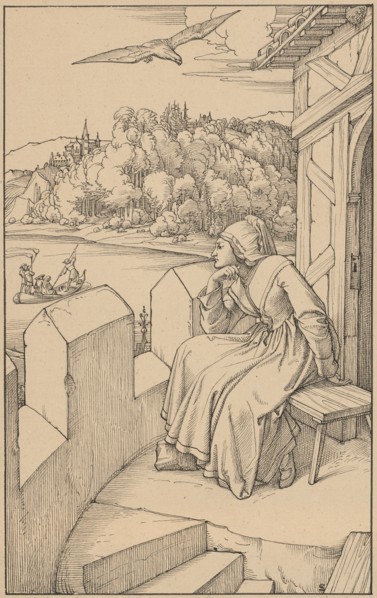 To Brentano's Chronicle of a traveling pupil, pen in black over pencil, Borderline, mounted, sheet: