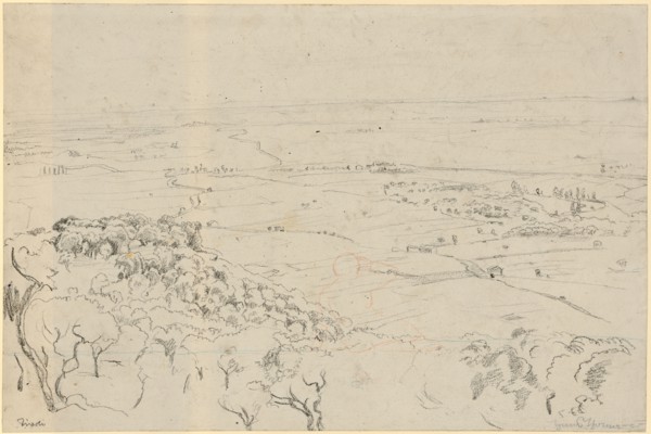 Tivoli, (1880), chalk, figure with red pencil, mounted, leaf: 35.1 x 52.5 cm, U. r., Signed in