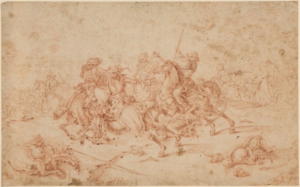 Cavalry battle between the Imperial and the Turks, red chalk, on slightly brownish paper, detached