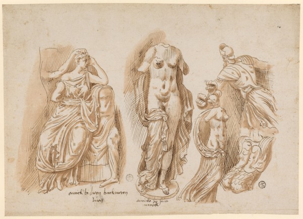Relief fragment with the mourning Phaedra, statue of hermaphrodite from the Altieri collection and