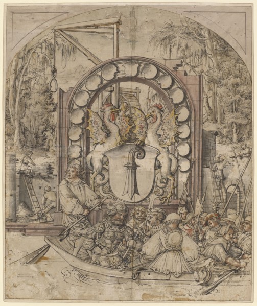 Design for a wall painting or a glass painting with the legendary founding of Basel, around
