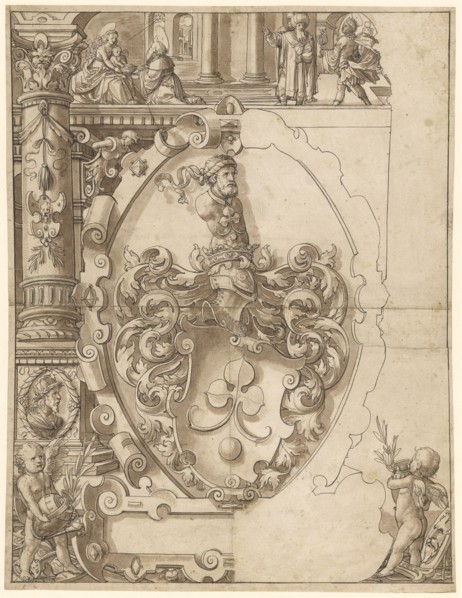 Broken glass with the coat of arms Krug, Basel (Kaspar or Melchior pitcher), in the upper picture