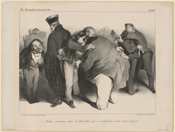 Nous sommes tous d'honnêtes gens, embrassons-nous, et que ça finisse, 1834, chalk lithograph,