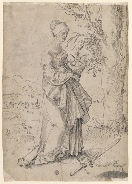 St. Catherine in landscape, around 1506, pen and brush in black, o. L., Traces of charcoal or chalk