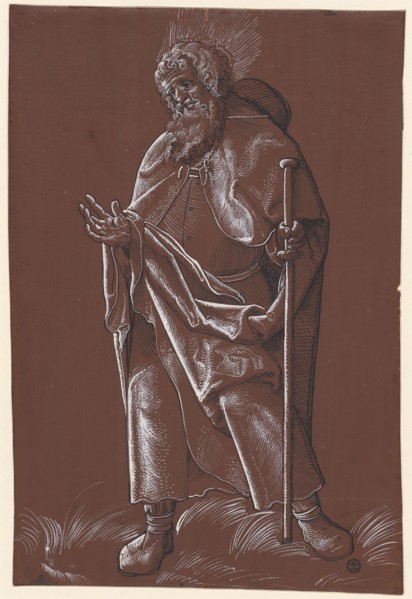 The apostle James Major, feather in black, heightened with white, on brown primed paper, page: 30.3