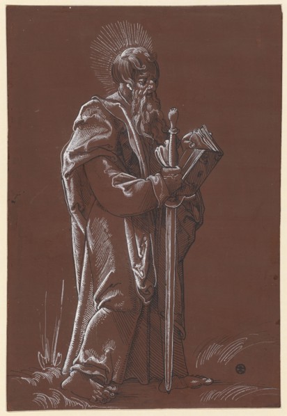 The Apostle Paul, pen in black, heightened with white, on brown-primed paper, page: 30.2 x 20.2 cm,