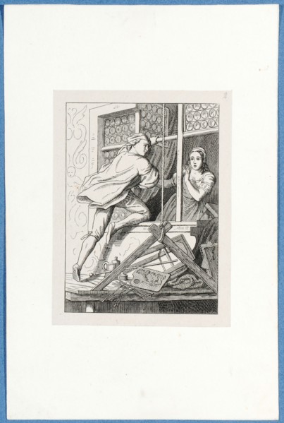 The beloved Holbein at the window of Maria, c. 1857, pen lithograph, mounted on base paper, mounted