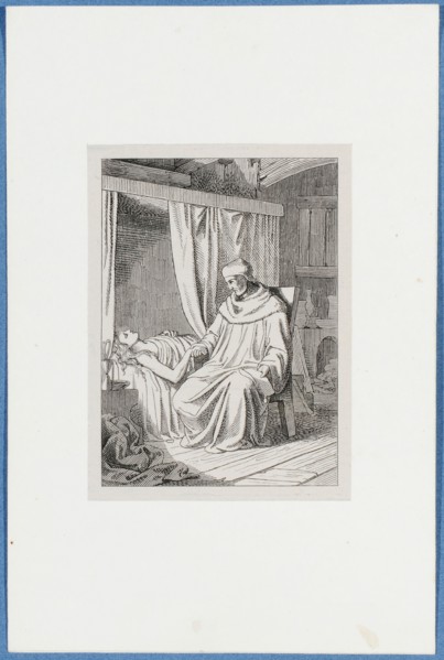 Holbein on the deathbed of his daughter Maria, c. 1857, pen lithograph, mounted on base paper,