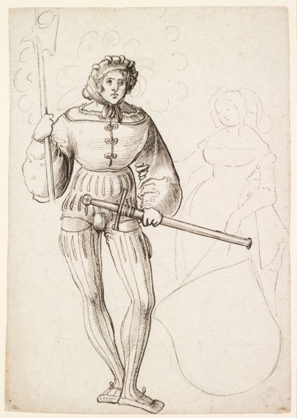 Halberdier and shield holder, 1st half of the 16th century, feather in dark brown, leaf: 31.3 x 21
