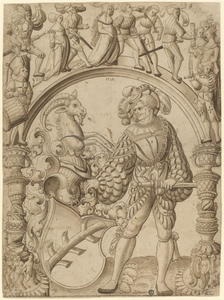Broken glass with coat of arms of the Tammann family (Lucerne), 1522, pen in brown, brownish wash,
