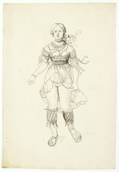Fantastically Dressed Up Nude Woman, 1st Half of the 16th Century, Feather in Black, Sheet: 21.1 x