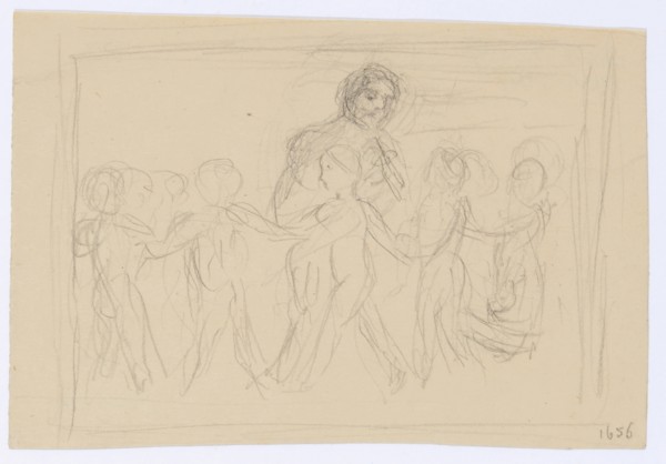 Sketch after Böcklin's painting Pan in the Children's Reach, 1866, pencil, sheet: 9 x 13.3 cm,