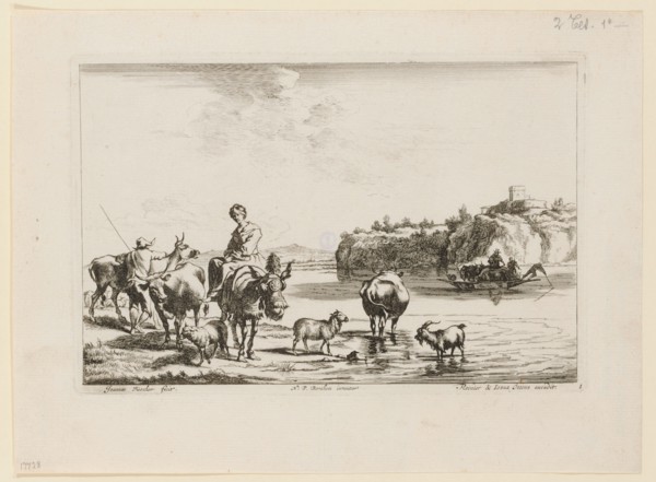 Shepherd's piece on the river, etching, plate: 15.3 x 23.2 cm, in the plate u., l, ., signed: