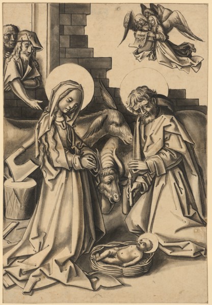 Adoration of the Child, c. 1500, pen and brush in black, gray-brown washed, page: 37.5 x 25.6 cm,