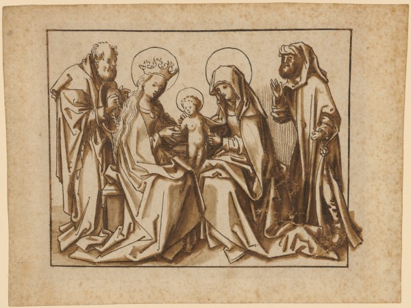 The sacred clan (Anna Selbdritt with Joseph and Joachim), c. 1500, pen in brown, brown washed,