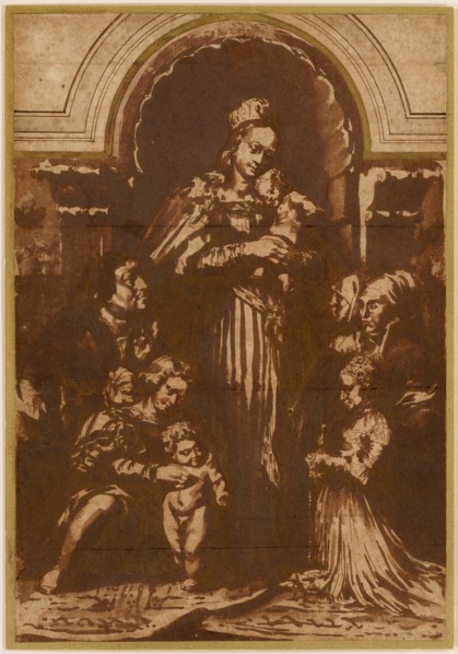Copy after Hans Holbein's Madonna of the Mayor Meyer, pen and brush in brown and yellow-brown,