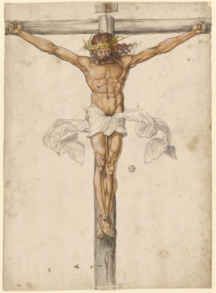 Christ on the Cross, pen in black, watercoloured, on thin, fine-fingered paper, sheet: 31 x 22.5