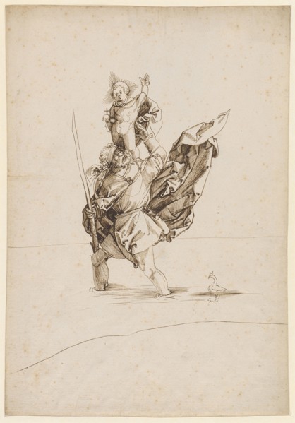 St. Christopher, 1st half of the 16th century, feather in brown, sheet: 31.1 x 21.6 cm, unsigned,