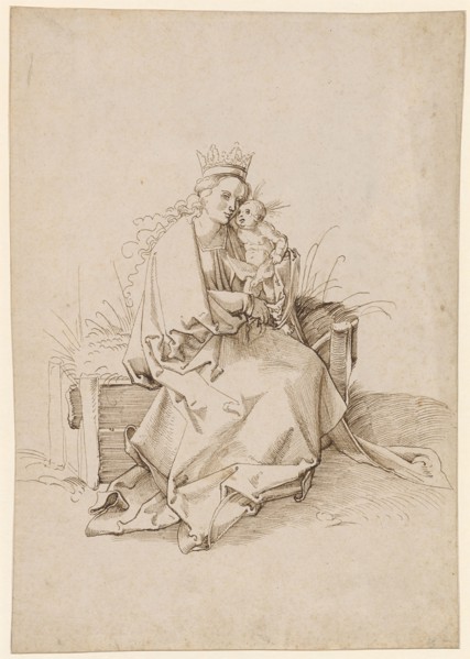 Mary with Child on Lawn Bank, 1st Half of the 16th Century, Feather in Brown, Sheets: 29.3 x 20.4