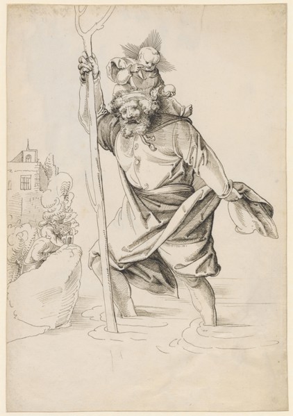 St. Christopher, 1st half of the 16th century, feather in black-brown, leaf: 31.2 x 21.6 cm,