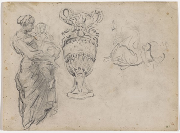 Mother with child, pompous vase, female figure, 1866/71, pencil, verso: soft pencil, page: 17.8 x