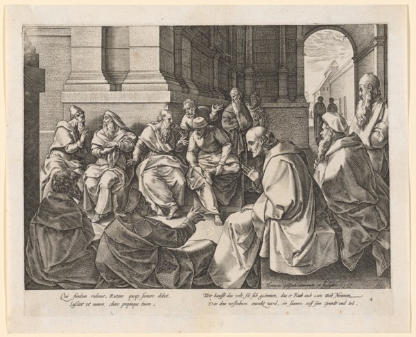 Boas with the Ten Elders, 1580, copperplate, plate: 22 x 27.8 cm |, Leaf: 24.8 x 30.2 cm, U. r.,
