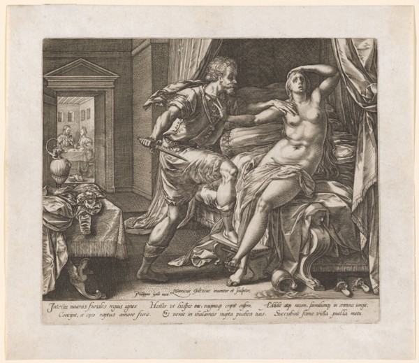 Sextus Tarquinius overwhelms Lucretia, 1578/79, copperplate, plate: 21.1 x 25 cm |, Sheet: 26.1 x