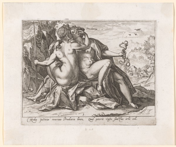 Justitia and Prudentia, c. 1582, copperplate, plate: 16.2 x 20.7 cm |, Sheet: 21.9 x 26.1 cm,