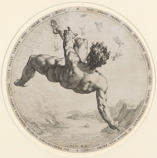 Phaeton, 1588, copperplate, sheet: (diameter) 33.3 cm (trimmed at the edge of plate), U.M.