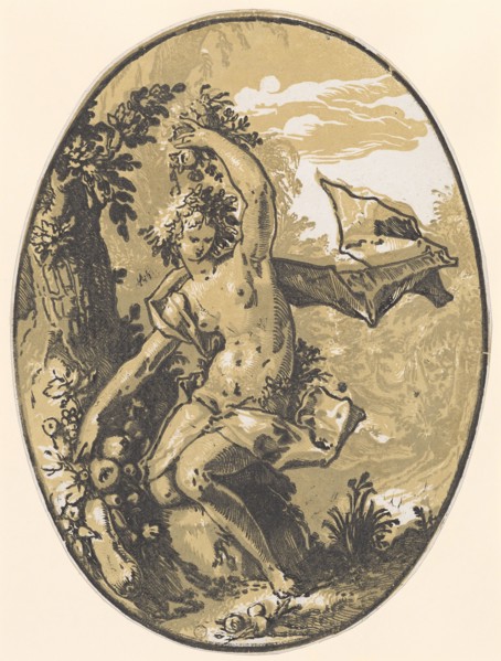Proserpina, 1588/90 (probably print 1617/20), chiaroscuro woodcut of three plates (light olive,