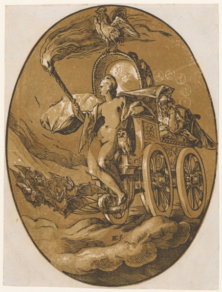 Nox, 1588/90 (probably print 1617/20), chiaroscuro woodcut of three plates (ocher, light brown and