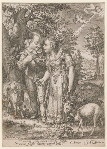 Spring, 1601 (print before 1652), copperplate engraving, sheet: 22.3 x 15.9 cm (trimmed within the