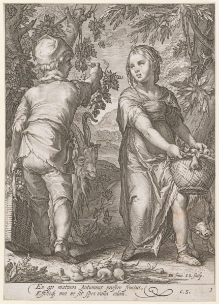 Autumn, 1601 (print before 1652), copperplate engraving, sheet: 22.2 x 15.8 cm (trimmed within the