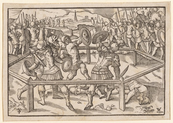 Battle of the Horatians against the Curatians, 1574, woodcut, without framing, picture: 7.3 x 10.6