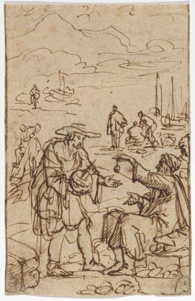 Pilgrim's trade, mid-17th century, feather in brown, leaf: 9.5 x 6 cm, not marked, Anonym,