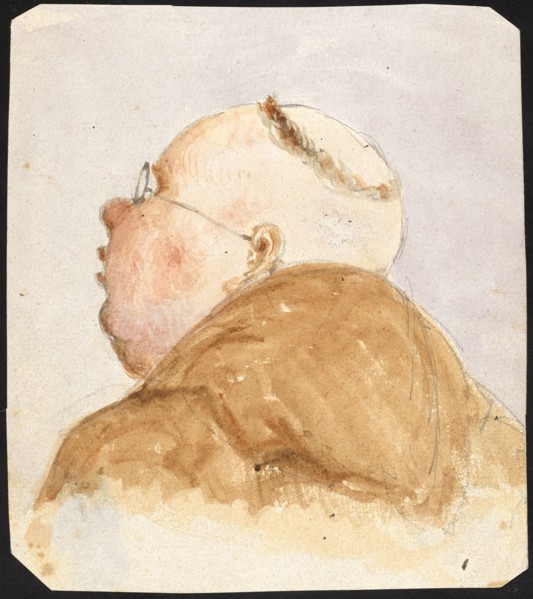 Monk with glasses from behind, pencil, watercolor, sheet: 11.1 x 9.9 cm, Unmarked, Paul Franz Otto,