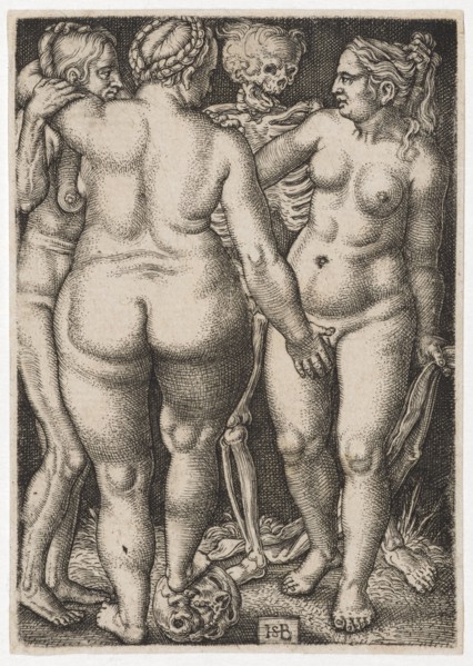 Three Women and Death, c. 1546/50, copperplate engraving, II. Condition, folia: 8 x 5.7 cm, signed