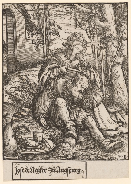 Samson and Dalila, woodcut, sheet: 13.4 x 9.5 cm (with writing) |, Picture: 11.8 x 9.5 cm, U. r.,