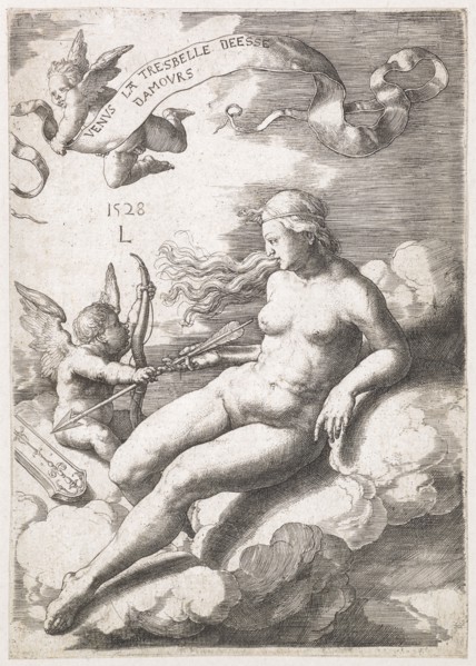 Venus, 1528, copperplate engraving, 2nd condition, sheet: 16.2 x 11.4 cm, inscribed in writing: